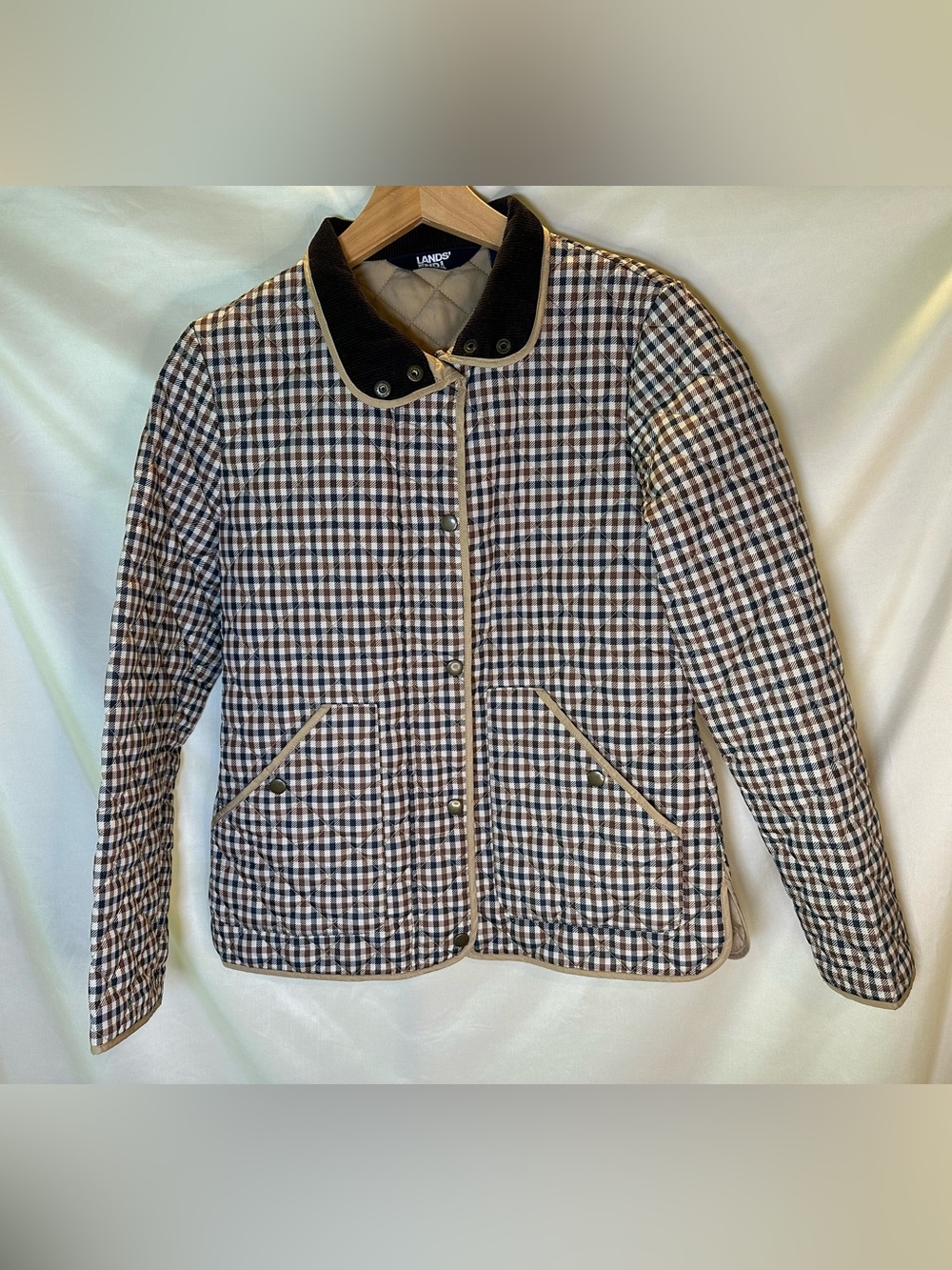 Lands' End Women's Quilted Plaid Utility barb Jacket in Brown & Cream fall